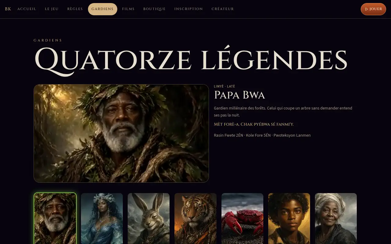 Quatorze légendes, ici Papa Bwa — site du jeu