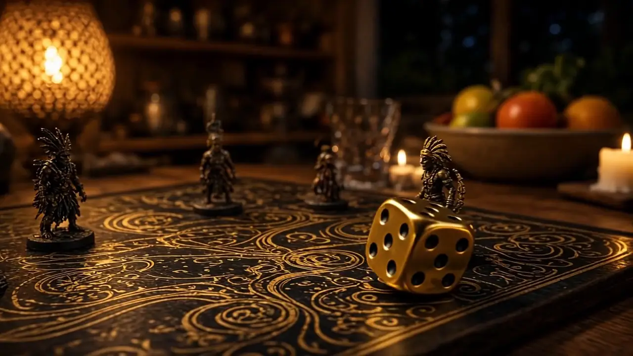 Film « Jeu réel » du jeu : figurines et dé sur une vraie table (cinématique v23)